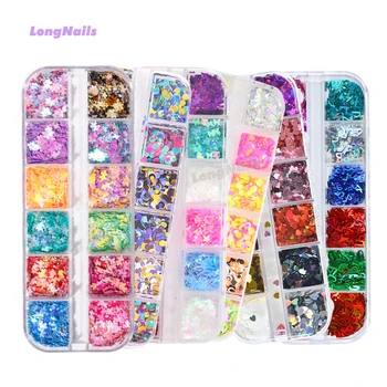 12-in-1bar Jigsaw Puzzle Sequins Sparkly Neon Glitter Dot Slice Butterfly, Heart, Star Жеке DIY Letter & Number Nail Flakes 3D