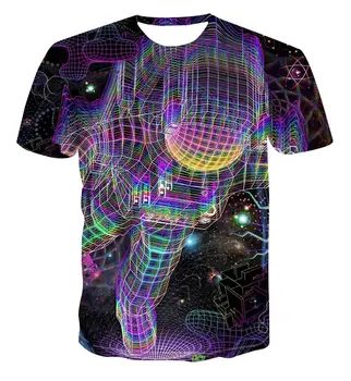 2022 Жазғы сәнді ерлер футболкасы 3D басып шығарылған психоделикалық астронавт футболкасы Ерлерге арналған көшедегі кездейсоқ қысқа жеңді үстіңгі плюс өлшемі