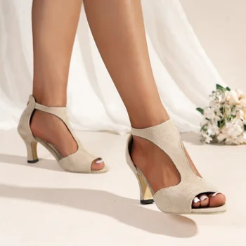 2023 Summer One Word Buckle Sandals Open Toe with Zipper Women's Shoes Stiletto Women шлепанцы женские летние на платформе
