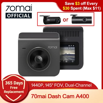 70mai Dash Cam A400 автокөлік DVR 145° FOV 1440P ажыратымдылығы 70mai A400 автокөлік жазу құрылғысы Артқы камера 24 сағаттық тұрақ мониторын қолдайды