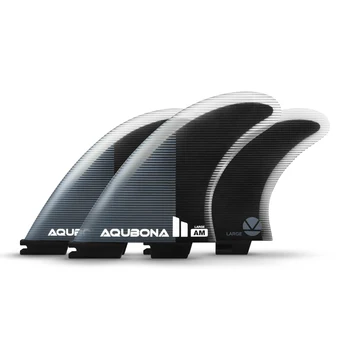 AQUBONA Twin Tab Thruster серфингке арналған 3 қанат - Ұялы шыны талшық M/L өлшемдері Бұрандалары мен фин кілті бар қара серфинг тақтасы