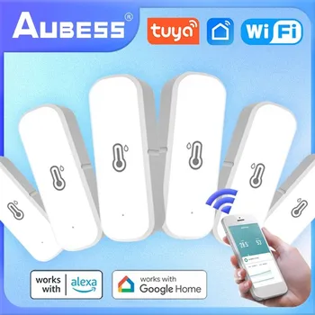 Aubess Tuya WIfi смарт температура мен ылғалдылық сенсоры Батареямен жұмыс істейтін смарт үй қауіпсіздігі Alexa Google Home көмегімен жұмыс істейді