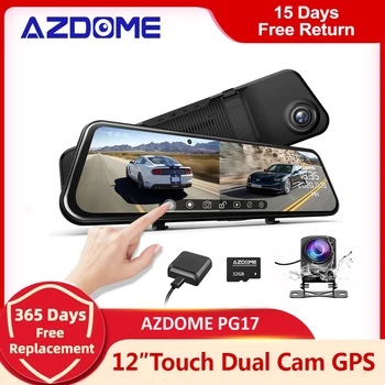 AZDOME PG17 Айна сызықша камерасы Автокөліктерге арналған алдыңғы және артқы қос сызықша камера 11,8 дюймдік толық сенсорлық экран 2K түнгі көру резервтік камерасы