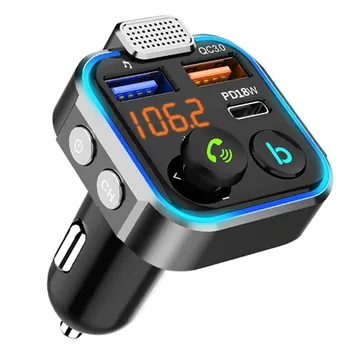 Bluetooth 5.0 FM таратқышы Автомобиль MP3 ойнатқышы Үлкен микрофон Қос USB жылдам зарядтағыш QC3.0 PD20W автокөлік электроникасының керек-жарақтары