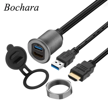 Bochara USB3.0 Flush Mount Panel USB 3.0+HDMI-үйлесімді 4K@60 Гц ұзартқыш Еркек пен әйел бақылау тақтасының кабелі 1м автомобильге арналған