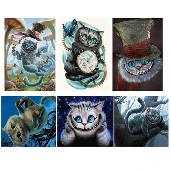 Cheshire Cat DIY Гауһар кескіндеме Дисней Алиса ғажайыптар елінде толық бұрғылау Гауһар кесте Айқас тігіс қолдан жасалған жинақ үй декоры