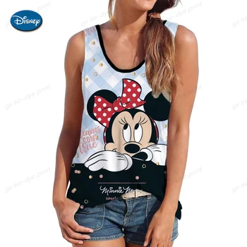 Disney Minnie Mickey Mouse басып шығаруға арналған танк үсті Әйелдер жеңсіз Harajuku Fitness Femme Жазғы бос кездейсоқ кеудеше Муджер киімдері