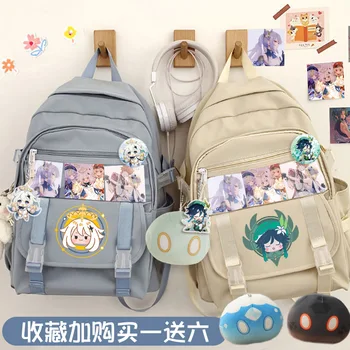 Genshin Impact Paimon Klee Barbatos Hutao Cosplay студенттерінің мектеп сөмкесі мультфильм рюкзактары үлкен сыйымдылығы бар төсбелгісі бар сыйлық картасы