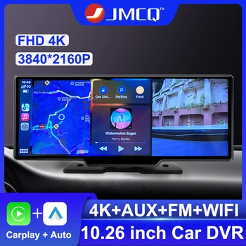 JMCQ Dash Cam 4K 2160P Автокөлік бейне жазбасы Сымсыз Carplay&Android Auto 5G WIfi AUX GPS навигациялық бақылау тақтасы Қос линзалы DVRs