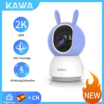 KAWA 2K Wifi бақылау камералары IP камерасы 360° смарт үй Alexa сымсыз ішкі қауіпсіздік үй жануарларына арналған нәресте трек мониторы Ұялы телефоннан қараңыз