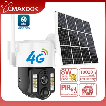 LMAKOOK 5MP CCTV PIR қозғалысын анықтайтын күн бақылау камерасы 4G SIM картасы PTZ IP камерасы Су өткізбейтін 30М түрлі-түсті түнгі көру