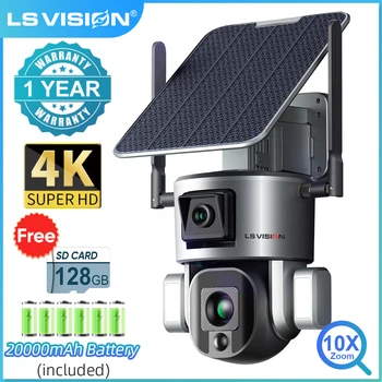 LS VISION 4K UHD қос линзалы 4G күн қауіпсіздік камерасы Сыртқы 4X 10X оптикалық масштабтау WIfi камерасы Автоматты бақылау Екі жақты аудио бейнебақылау камерасы