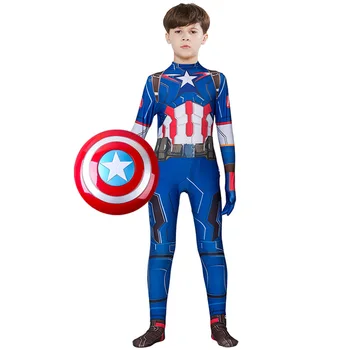 Marvel Суперқаһарман Капитан Америка костюмі Қалқан Балалар костюмі Комбинезон Кек алушылар Стив Роджерс Косплей Хэллоуин кеші костюмі