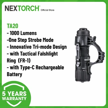 Nextorch жоғары қуатты жарықдиодты қайта зарядталатын фонарь, TA20 1000 люмен USB-C қайта зарядталатын батареясы бар әскери-тактикалық фонарь