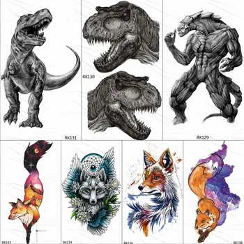 OMMGO Динозавр құбыжығы Қатал уақытша татуировкалар жапсырмасы Roar Tyrannosaurus Rex арнайы татуировкасы Дене өнері Қол Білек жалған татуировкасы Ерлер