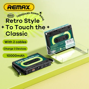 Remax 10000mAH қуат банкі QC22.5W өте жылдам зарядталатын батареяның сандық дисплейі Ihpone HUAWEI үшін ретро 20 Вт 2 кабельде орнатылған