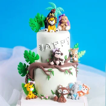 Safari Animals Cake Toppers Нәресте душына арналған тортты безендіру Джунгли Арыстан Түлкі Піл Бір мүйізді туған күн кеші Десерт Киіну