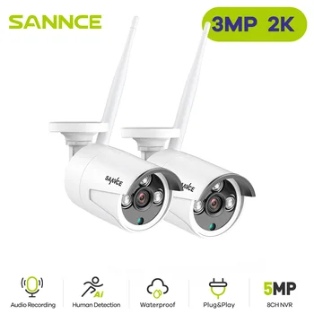 SANNCE 3MP HD сымсыз бейне қауіпсіздік камералары 2 дана 3MP сыртқы бақылау IP камерасы Аудио жазу AI анықтау
