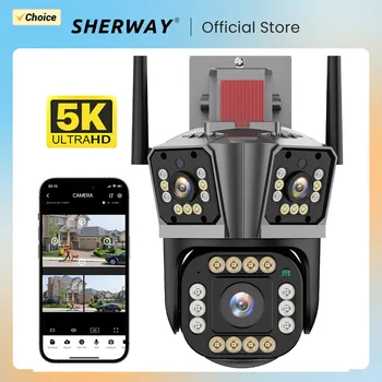 Sherway Q323 WIFI IP камерасы 5K HD Үш линзалы PTZ камерасы Сыртқы 2K қос линзалы қозғалысты анықтайтын қауіпсіздік камерасы су өткізбейтін