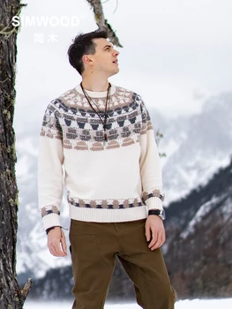 SIMWOOD 2023 Күзгі қысқы жаңа габаритті жүн қоспасы Жемпір Ерлер Богемиялық стильдегі контраст Түсті Рождестволық пуловерлер
