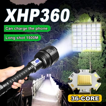 Super XHP360 қуатты жарықдиодты шамдар 18650 Жоғары қуатты алау шамы USB қайта зарядталатын фонарь XHP199 су өткізбейтін кемпинг шамы