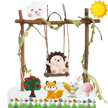Woodland Animal Theme Cupcake Toppers Кірпі Swing Cake Topper фигурасы Қуыршақ Балалар Нәресте Душының туған күніне сыйлық Woodland кешінің декоры