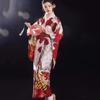 Жапондық дәстүрлі кимоно халаты Obi басып шығарылған гүлді әуе көйлектері Костюм Әйелдер Ханымдар Гейша Хаори Юката Кимоно халат костюмі