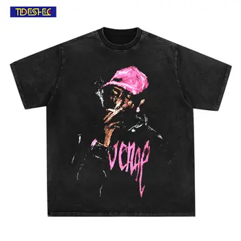 Жуылған американдық стильдегі көше киімдері хип-хоп рэп портреті Граффити Басып шығару Винтаждық ерлер Әйелдер футболкасы Үлкен өлшемді кездейсоқ қысқа жең
