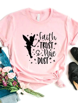 Әйелдер футболкасы Faith Trust және Pixie Dust ANGEL Print футболкасы Әйелдер Қысқа жеңді O Мойын Бос футболка Әйелдер Себепті футболка