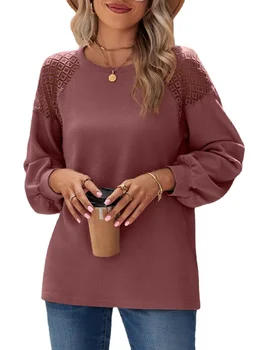 Әйелдер Шілтерлі Ұзын жеңді қатты пуловер футболка шыңдары