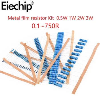 300 дана/150 дана 30 мәнді металл пленка резисторлар жинағы жинағы 1% dip резисторлары 0,5Вт 1 Вт 2 Вт 3 Вт DIY электронды жинағы (0,1 Ом ~750 Ом )