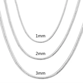 40-75cm 925 Sterling Silver 1MM / 2MM / 3MM Solid Snake Chain Necklace For Men Women Fashion Jewelry for Pendant Free shipping
