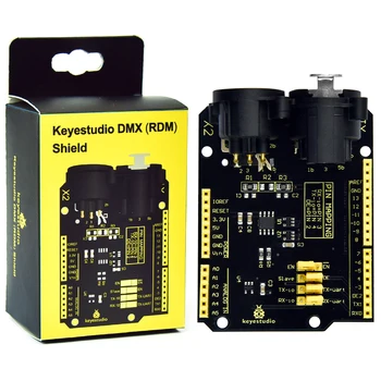 Arduino UNO / Басқару динамиктері мен жарық пен түтін машинасына арналған ЖАҢА Keyestudio 5V DMX (RDM) қалқан электронды тақтасы