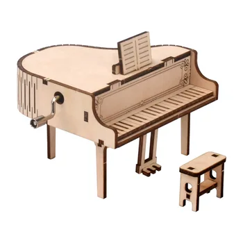 DIY 3D ағаш басқатырғыш фортепиано музыкалық қорапшасының үлгі жинақтары Балаларға арналған ойыншықтар Қол шайқау Құрастыру Ойыншық сыйлықтары