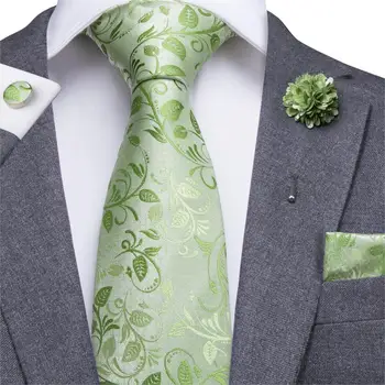 Hi-Tie Ерлер Жібек галстук Шөп Жасыл галстуктар Гүлді галстук Бутоньер Орамал манжеттер Күйеу жігітке арналған үйлену тойына арналған крават 8,5 см