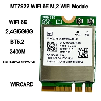 Wi-Fi 6E MT7922 сымсыз 2400 Мбит / с WIFI желілік картасы 2.4G 5G 6G 802.11AX M.2 Lenovo ноутбугына арналған Bluetooth 5.2 MU-MiMo адаптері