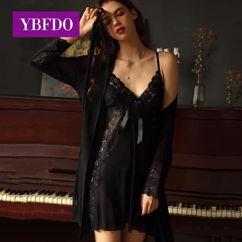 YBFDO пижама жиынтығы Сексуалды түнгі үлкен өлшемді халат және аспа юбка Әйелдерге арналған жұқа торлы мөлдір шілтер пижама Plus Size Sleepw