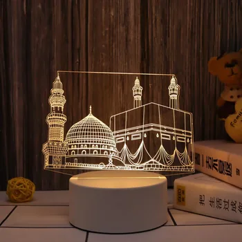 Айт Мүбарак 3D шамы акрилді жарықдиодты түнгі шам Рамазан Карим үй жатын бөлмесіне арналған әшекейлер 2023 Рамазан мұсылман Айт мерекесі Жаңа сыйлық