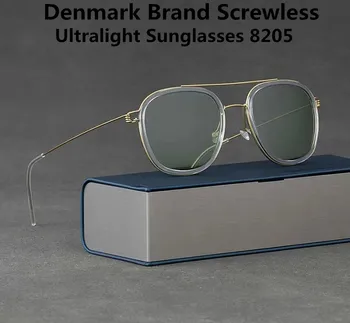 Дания брендінің күннен қорғайтын көзілдірігі 8205 Ерлерге арналған қос сәулелі ретро шаршы жақтаулар Титан бұрандасыз күннен қорғайтын көзілдірік рецепті бойынша оптикалық көзілдірік