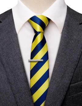 Ерлерге арналған 6,5 см сәнді ерлерге арналған жұқа галстук сары және көк жолақты галстук Үйлену тойына арналған сәнді реттелетін галстуктар Тегін жеткізу сыйлығы