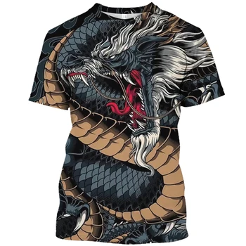 Жаңа 3D ерлерге арналған футболка Dragon Print 2023 Жазғы экипаж мойыны қысқа жеңді футболка Үлкен өлшемді бос ерлер киімі кездейсоқ футболка