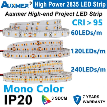 Жоғары қуатты 2835 жарықдиодты жолақ шамдары, моно түсті, 120LEDs/m 240LEDs/m, CRI＞95/90,3SDCM, Super Bright Flex LED DC12/24V, 5m/reel, IP20