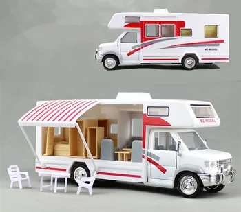 [Күлкілі] 22 см Motorhomes Morto Home Coach Camper Van моделі Diecast жеңіл және дыбыс шығаратын легирленген автокөлікке жиһаз ойыншықтары кіреді
